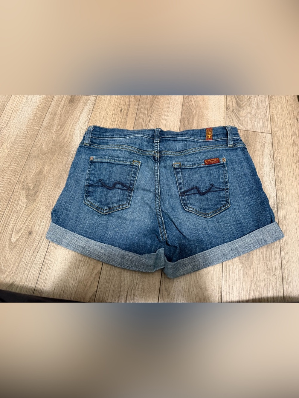 7 For All Mankind Medium Blue Denim Cuffed Women's Shorts